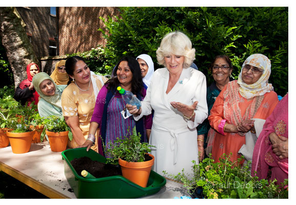 HRH The Duchess of Cornwall at the Geffrye Museum, 30.5.12 - planting up a herb container.